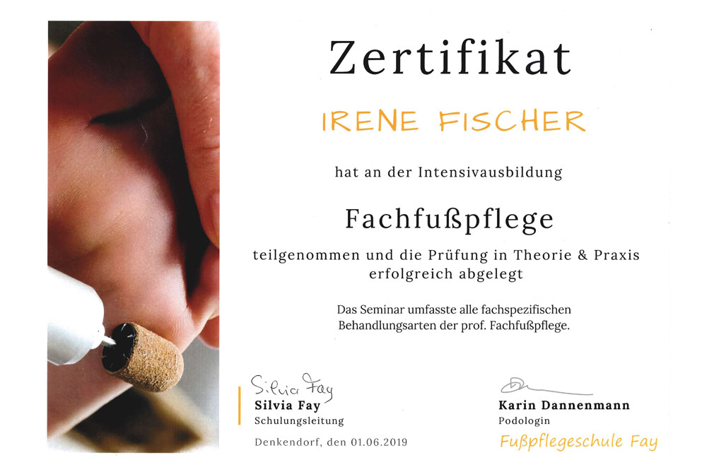 Fusspflege Heilbronn - Zertifikat Fachfußpflege